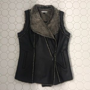 MY TRIBE leather vest with faux fur inside
